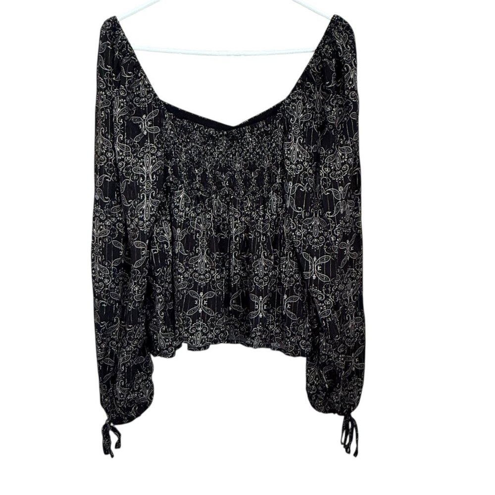 Bloomfield Paisley Smocked Peasant Top L Puff Sleeve Square Neck Boho Milkmaid - Picture 3 of 12